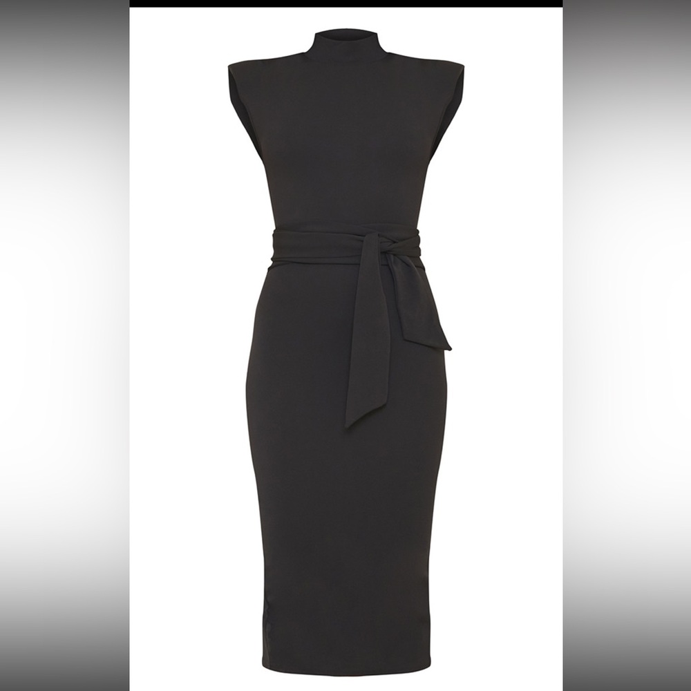 Pretty Little Thing Dress Shape Black Padded Shoulder Midi Size 0 Women PLT